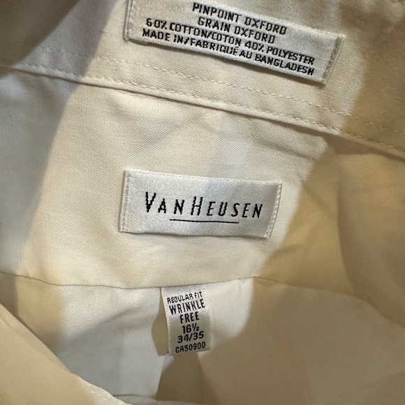 VAN HEUSEN WHITE DRESS SHIRT PINPOINT OXFORD WRINKLE FREE 16 1/2 34/35 CA50900 - Picture 7 of 8